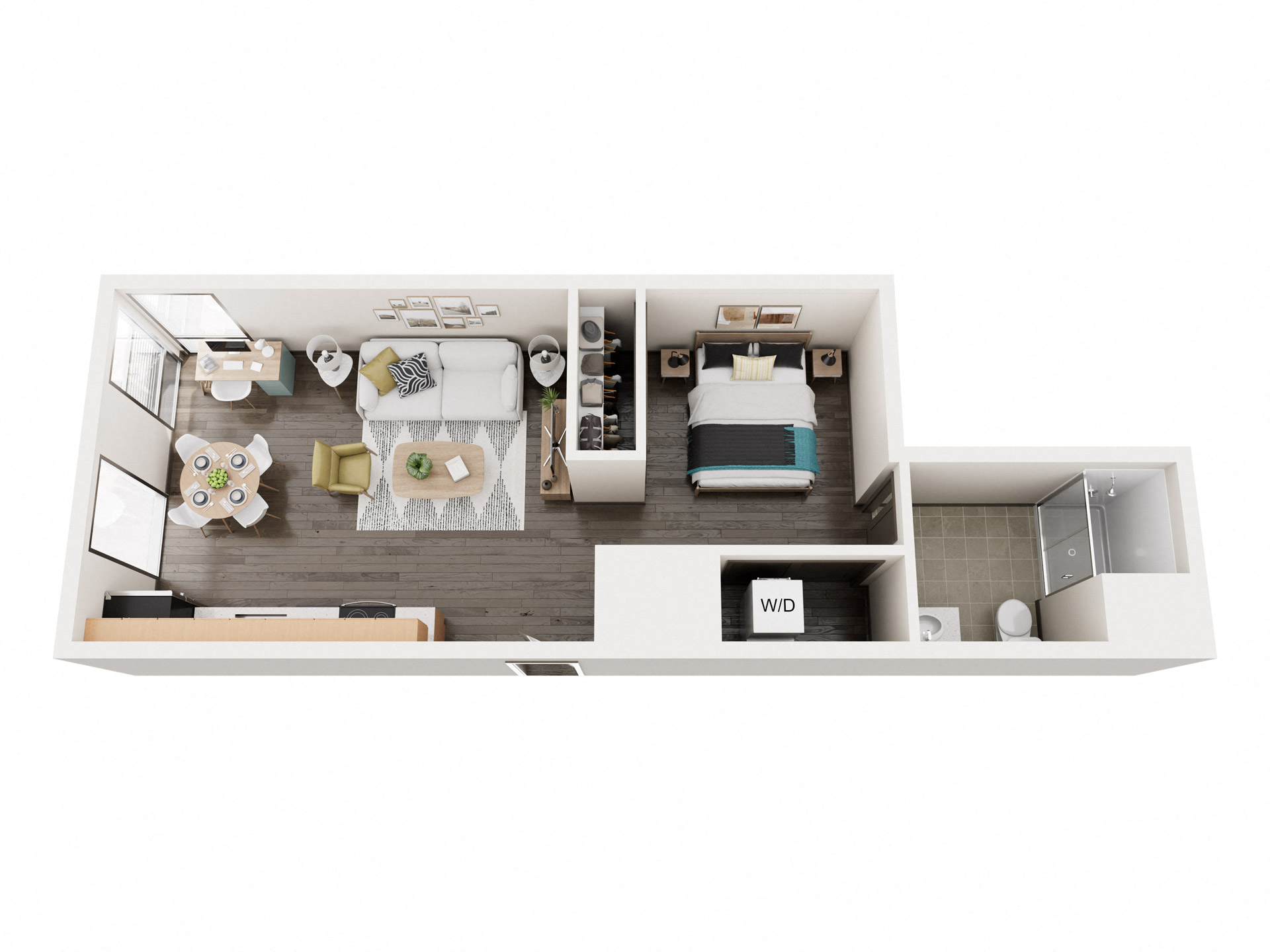 Floor plan for 1 bed, 1 bath, 581 sqft